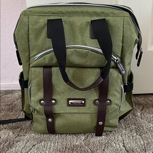Brand New Olive Green Backpack With Brown and Black Straps 🫒